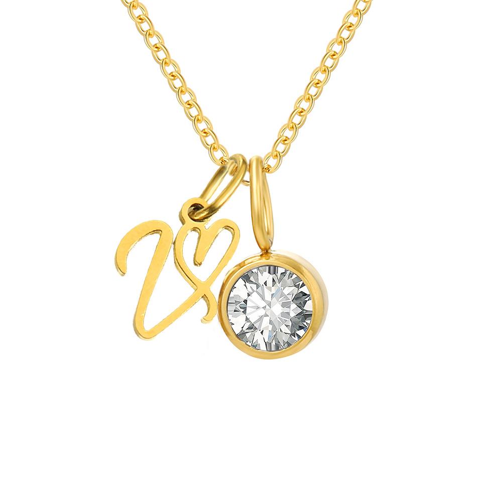 Stainless Steel Letter Cubic Zirconia Pendant Necklace