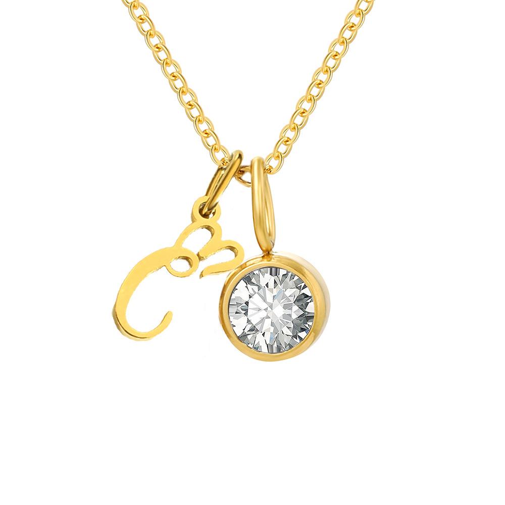 Stainless Steel Letter Cubic Zirconia Pendant Necklace