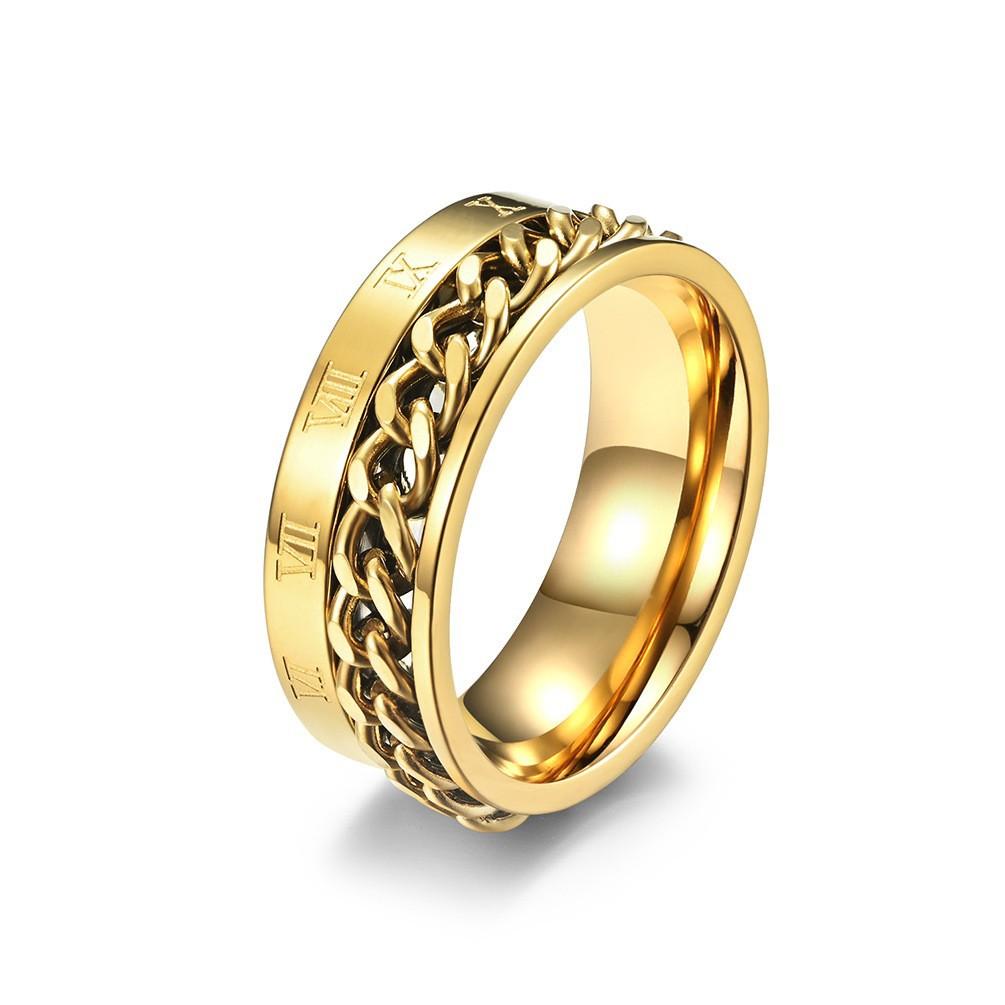 Stainless Steel Roman Numeral Chain Spinner Ring