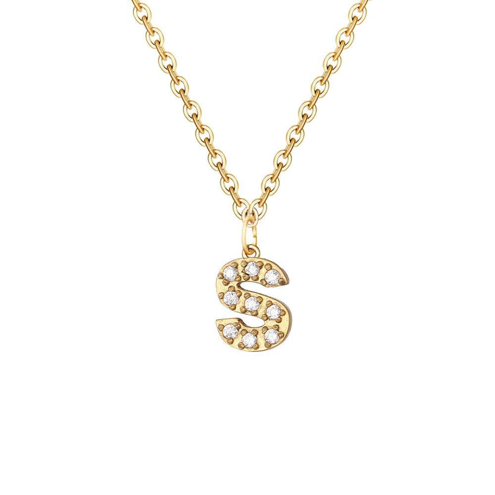 Letter Inlay Cubic Zirconia Pendant Necklace