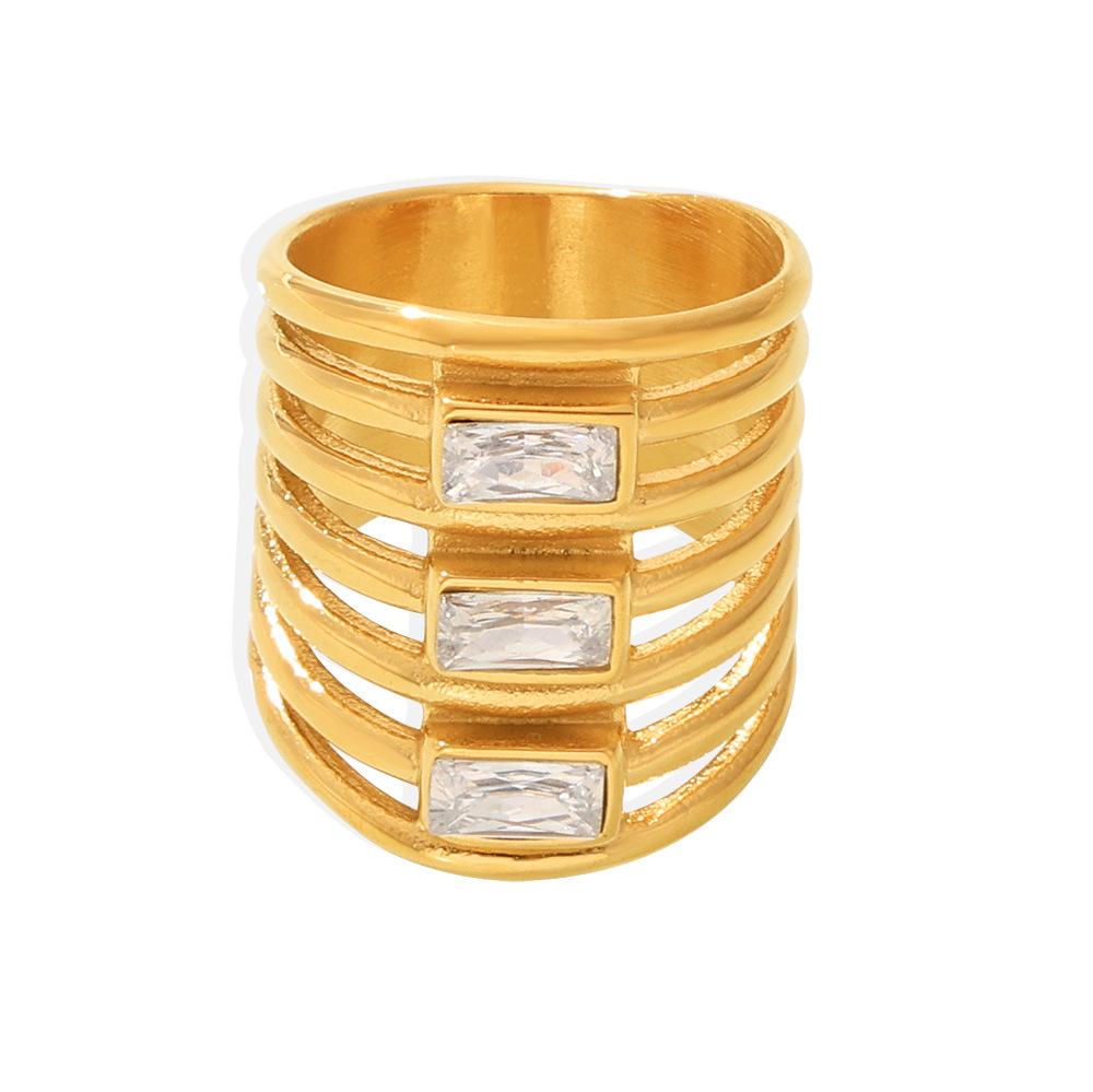 Stainless Steel Layered Square Cubic Zirconia Ring