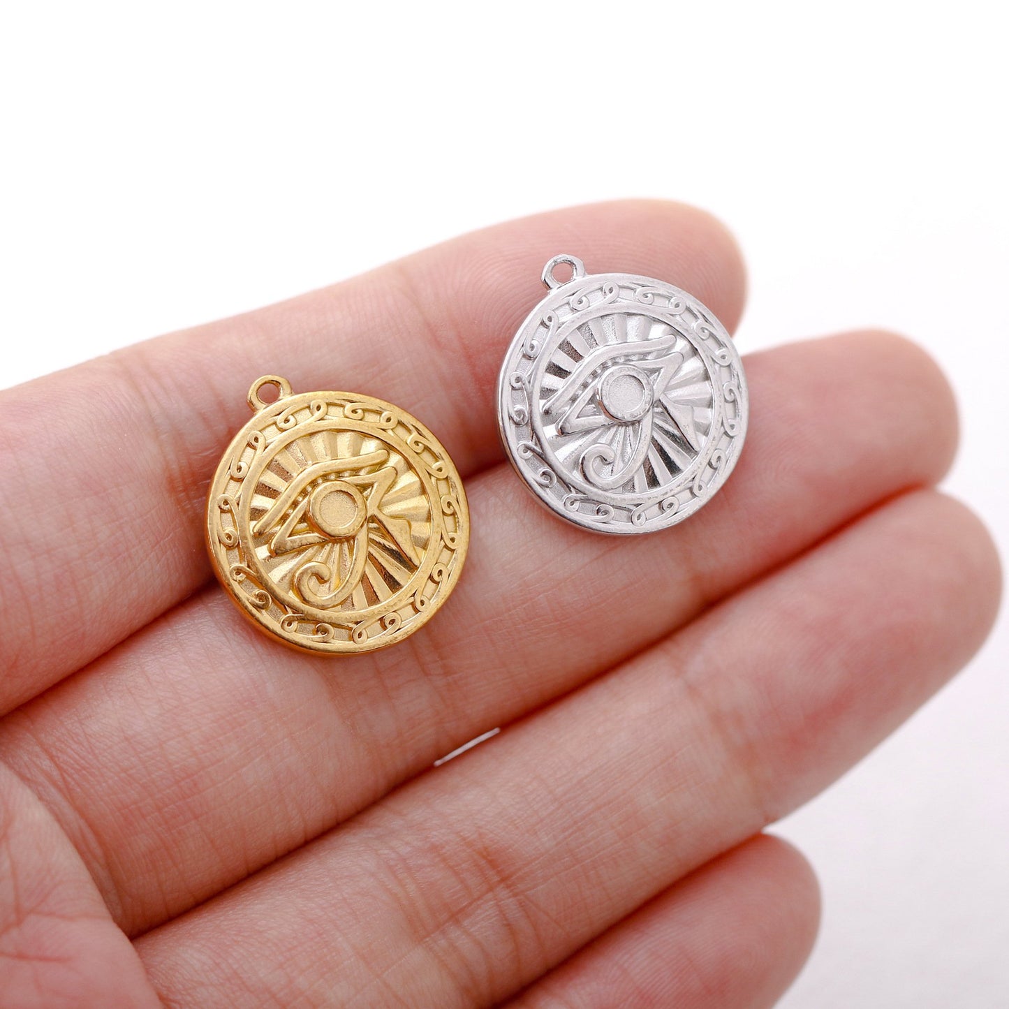 18K Gold PVD Devil's Eye Round Stainless Steel Pendant
