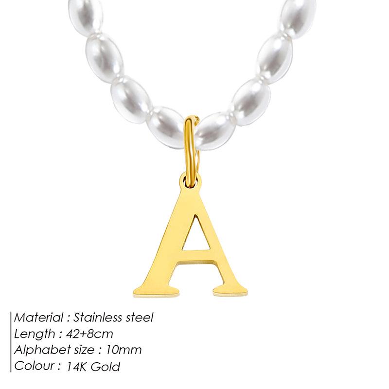 14K Gold PVD Stainless Steel Imitation Pearl Letter Necklace