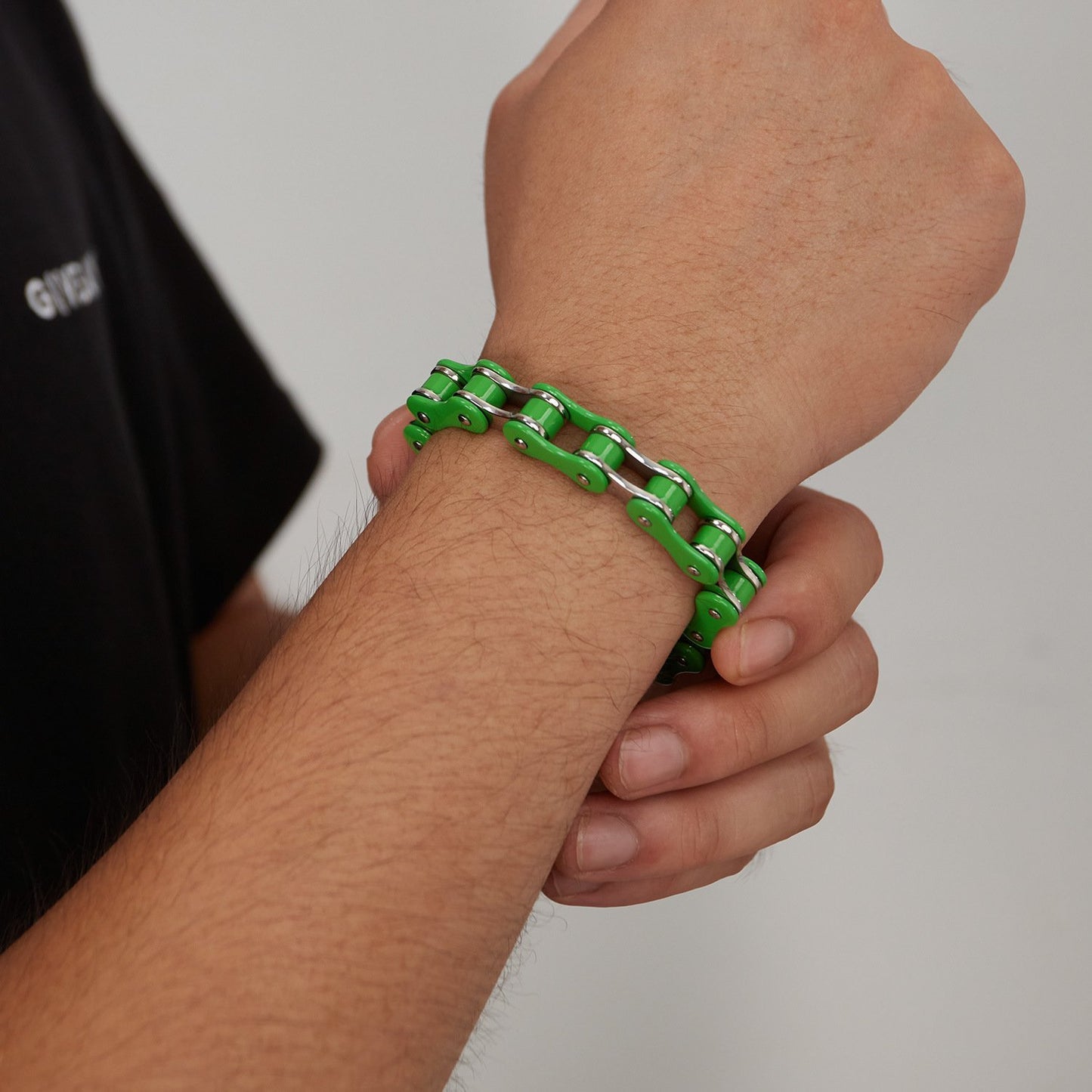 Stainless Steel Green Bike Chain Bracelet