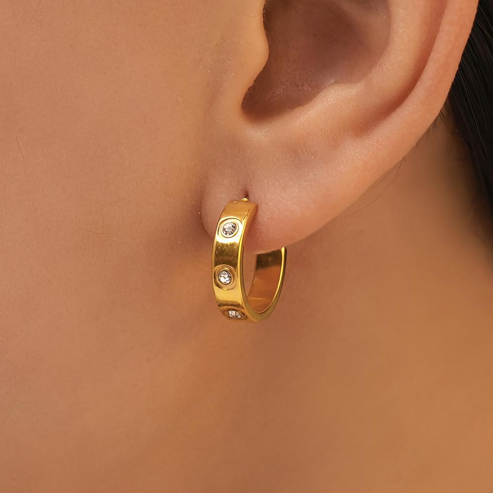 Stainless Steel Cubic Zirconia Hoop Earrings
