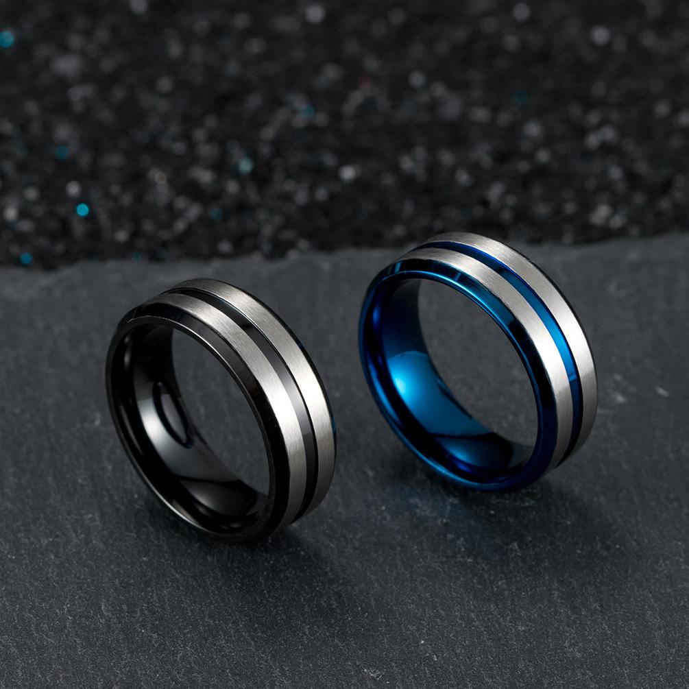 Brushed Double Line Men's Stainless Steel Ring