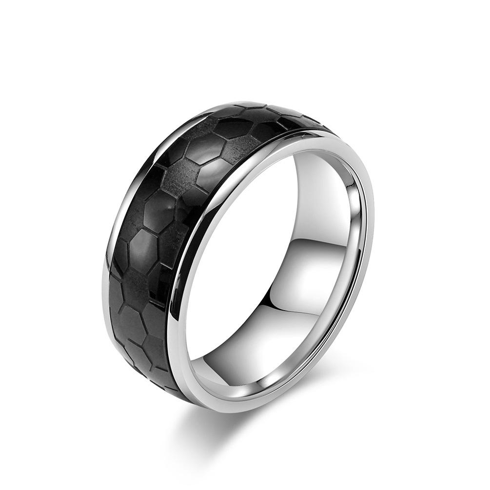 Stainless Steel Etched Football Pattern Spinner Ring