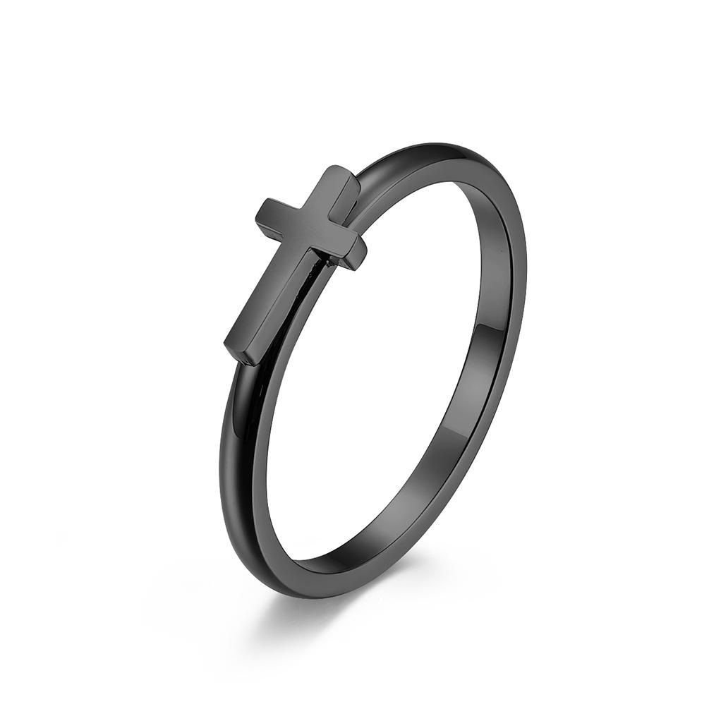 Hollow Cross Stainless Steel Couple Blank Ring