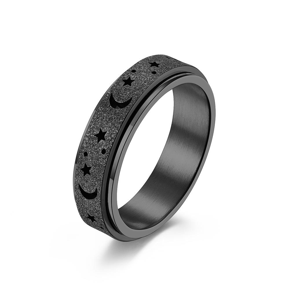 Frosted Star & Moon Hollow Stainless Steel Spinner Ring