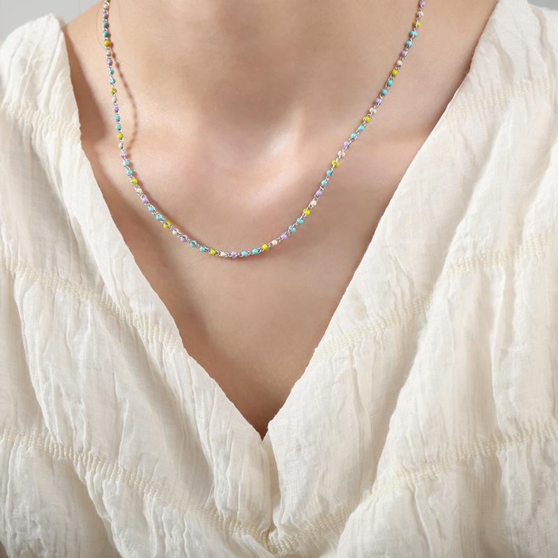 Stainless Steel Rainbow Beaded Necklace