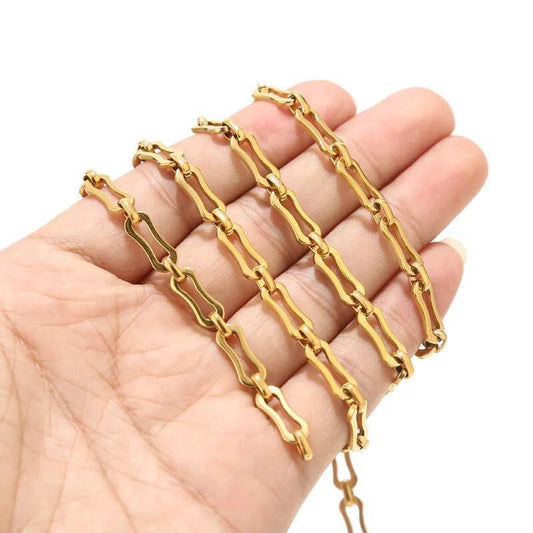 6mm 18K Gold PVD Stainless Steel Bone Link Chain - By the Meter