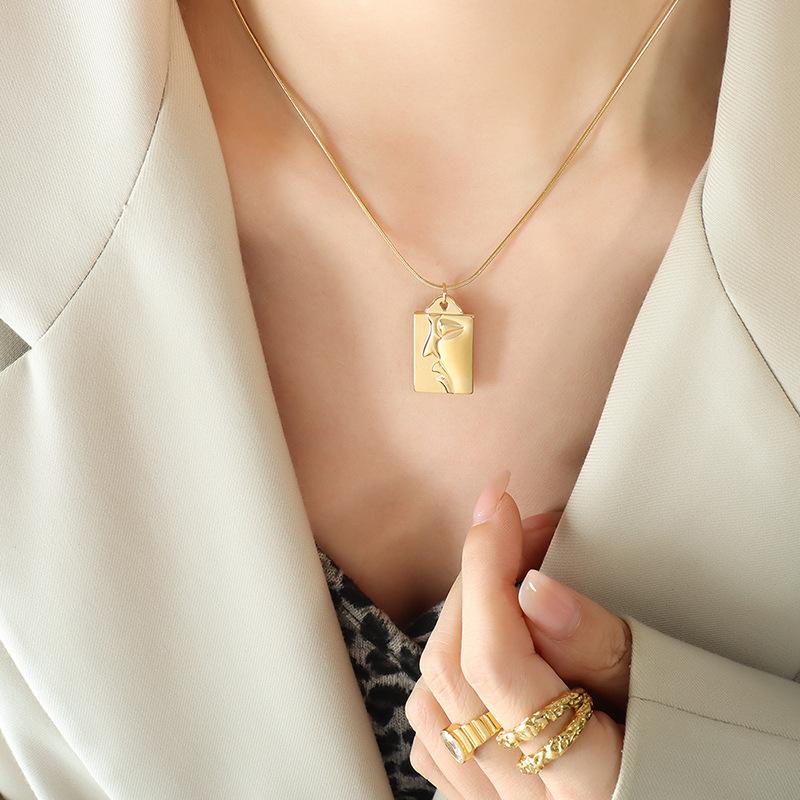 18K Gold PVD Half Face Pendant Snake Chain Necklace