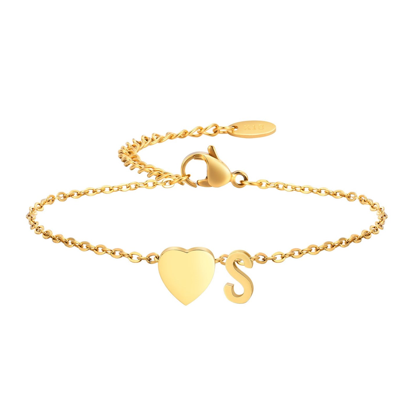 Stainless Steel Heart & Letter Blank Bracelet