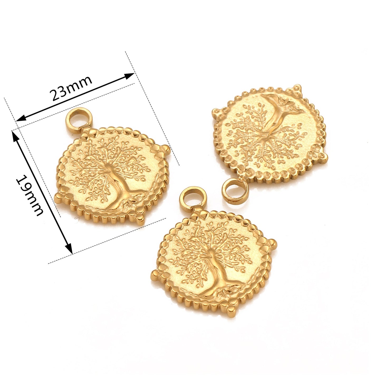 Pendentif rond en acier inoxydable représentant l'arbre de vie