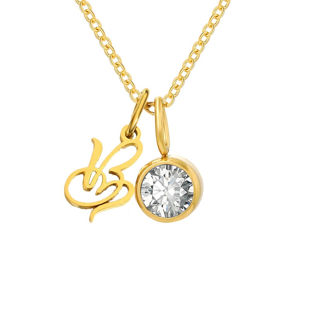 Stainless Steel Letter Cubic Zirconia Pendant Necklace