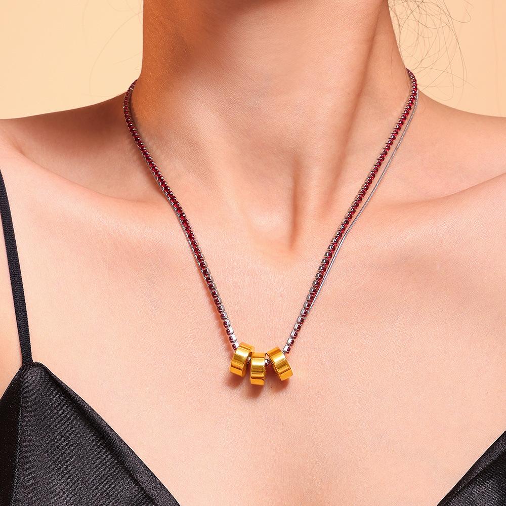 3mm Cubic Zirconia Chain 3 Rings Pendant Necklace