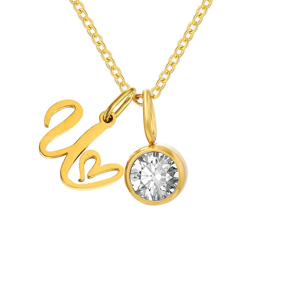 Stainless Steel Letter Cubic Zirconia Pendant Necklace