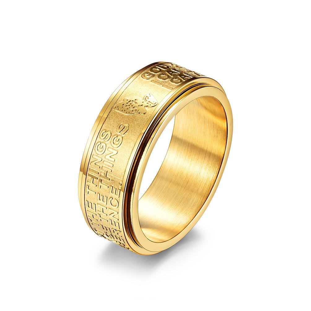 18K Gold PVD Stainless Steel Alphabet Spinner Ring