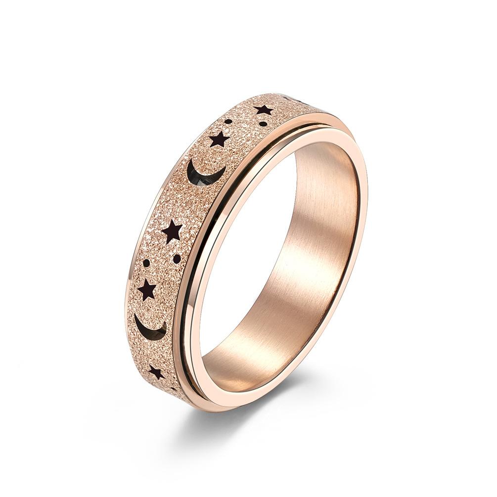 Frosted Star & Moon Hollow Stainless Steel Spinner Ring