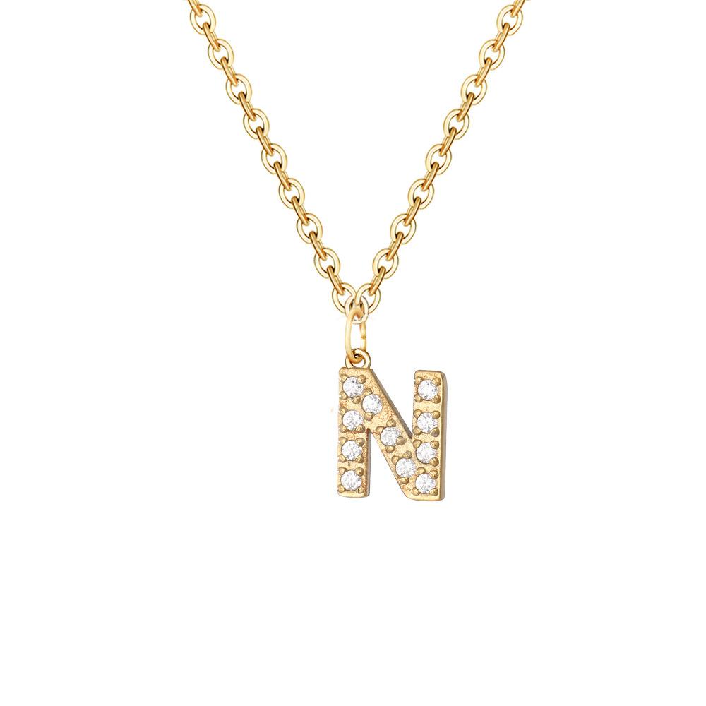 Letter Inlay Cubic Zirconia Pendant Necklace