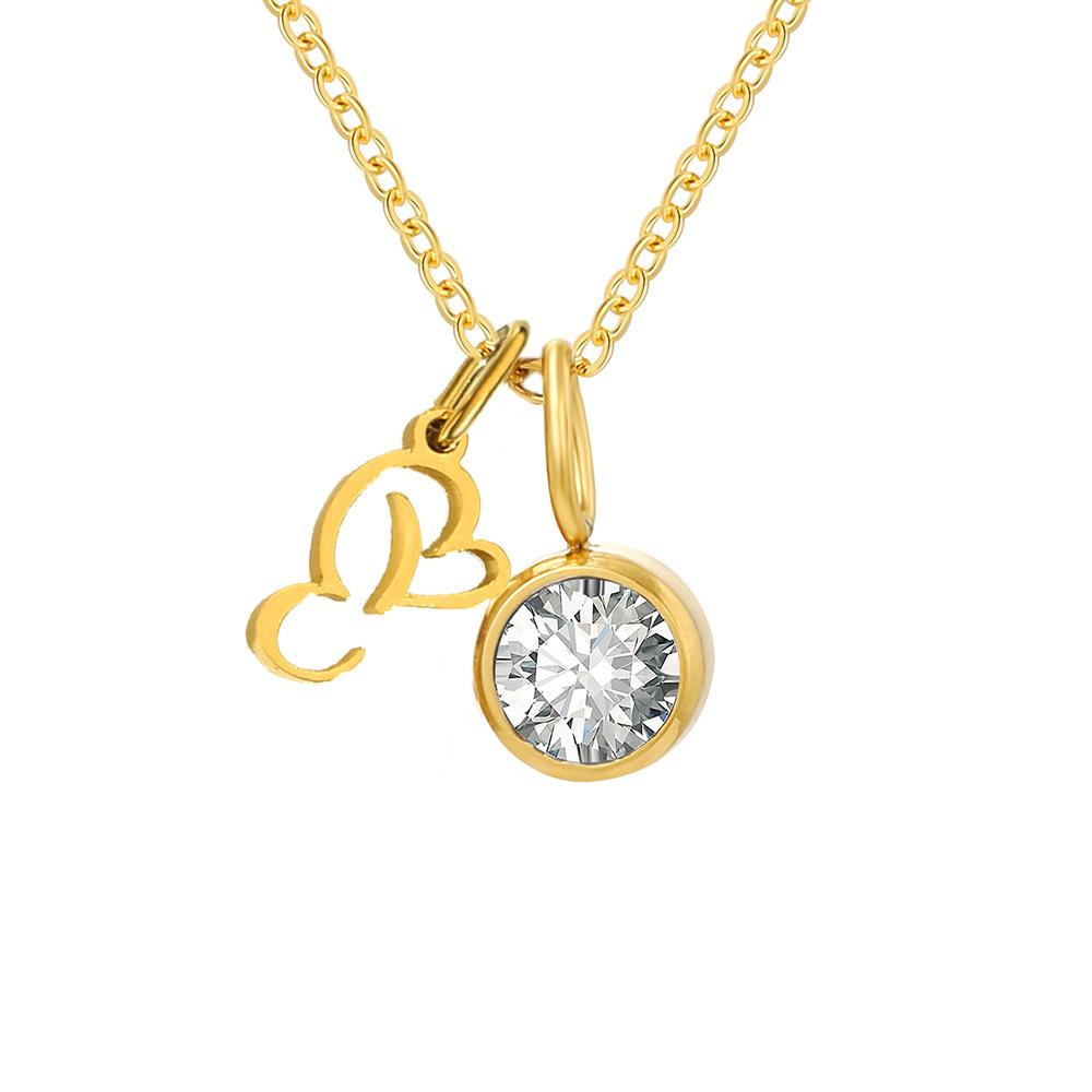 Stainless Steel Letter Cubic Zirconia Pendant Necklace