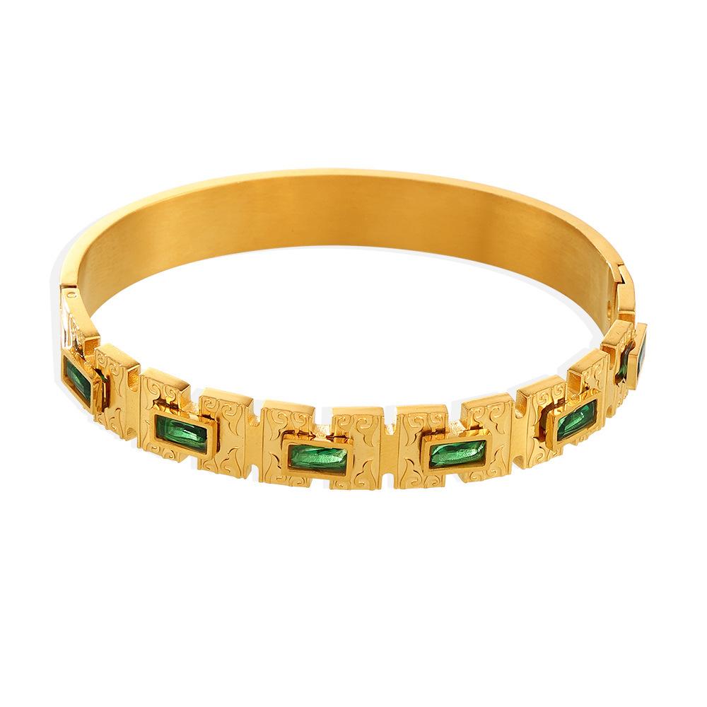 Green Square Cubic Zirconia Bangle Bracelet
