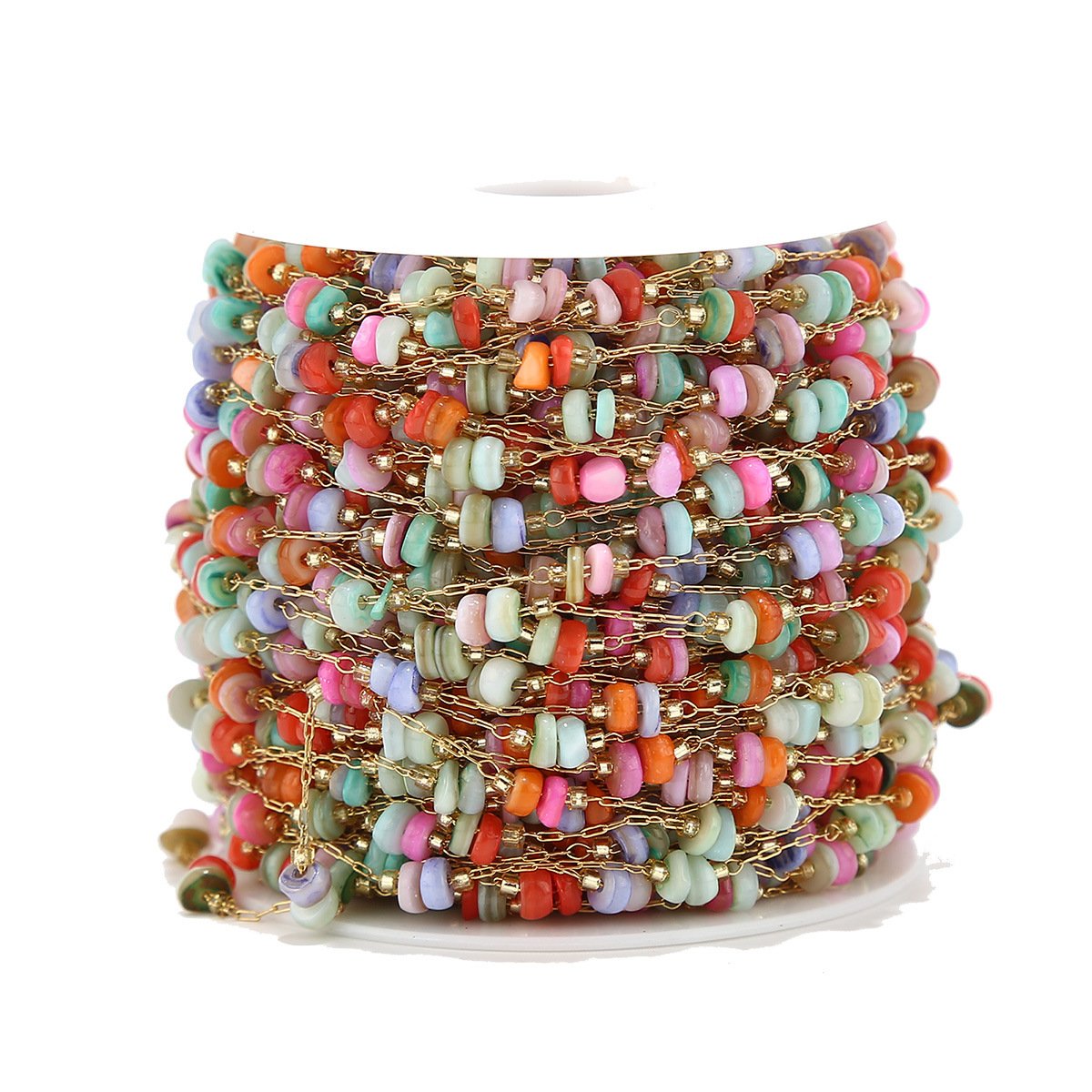 Stainless Steel 4mm Width Rainbow Stone Bead Chain - By the Meter