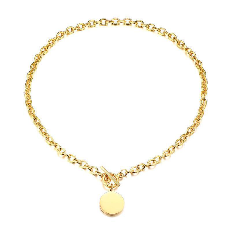 Stainless Steel OT Clasp Round Disc Blank Necklace