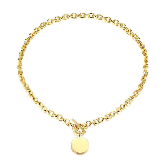 Stainless Steel OT Clasp Round Disc Blank Necklace
