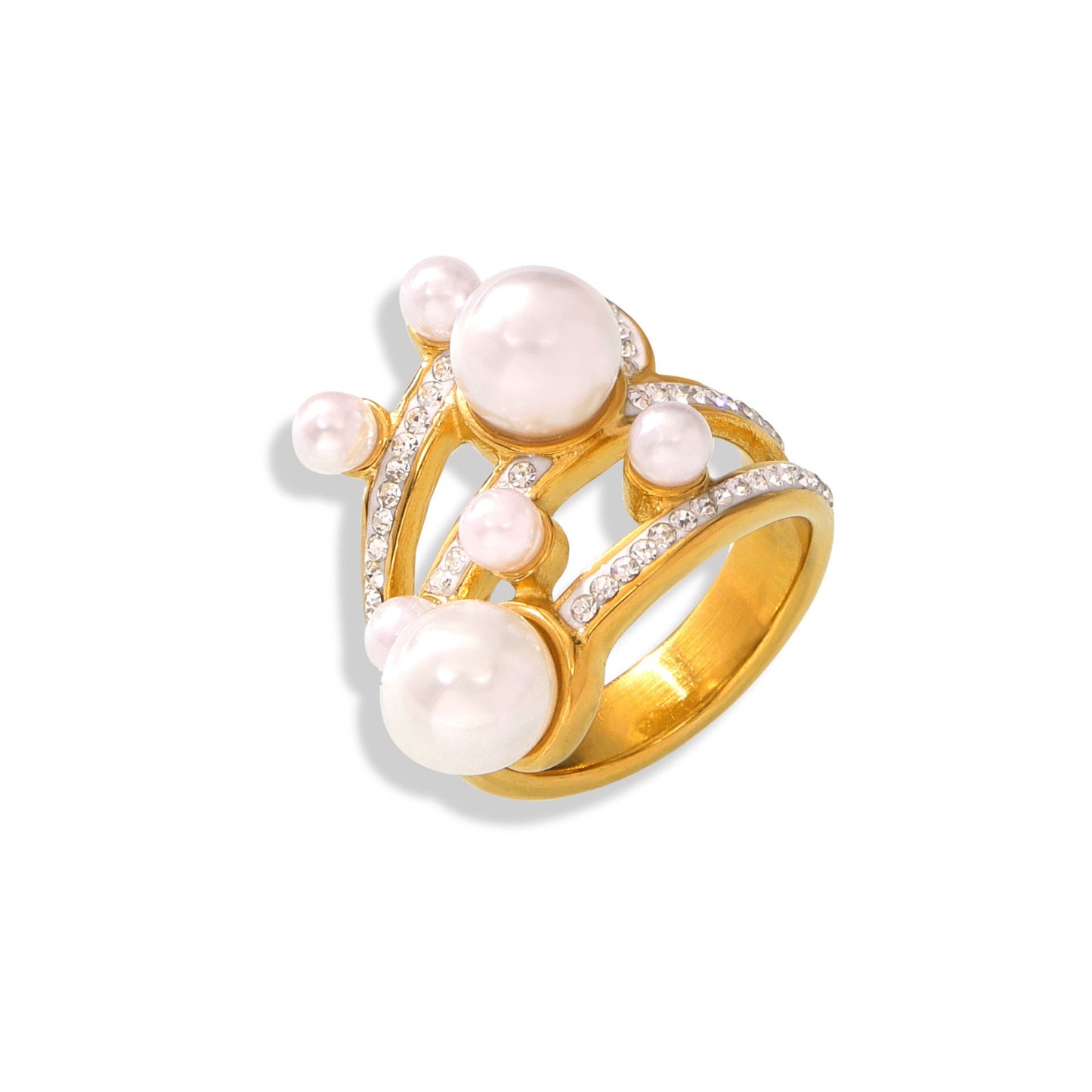 Stainless Steel Cubic Zirconia Imitation Pearl Ring Ring
