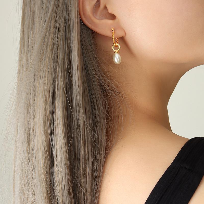 Thread Single Imitation Pearl Dangle Earrings