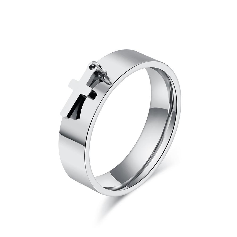 Polished Stainless Steel Blank Ring with Cross Charm