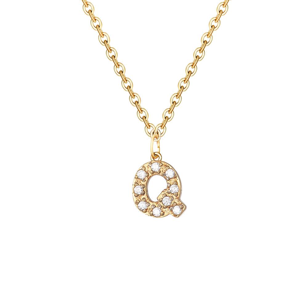 Letter Inlay Cubic Zirconia Pendant Necklace