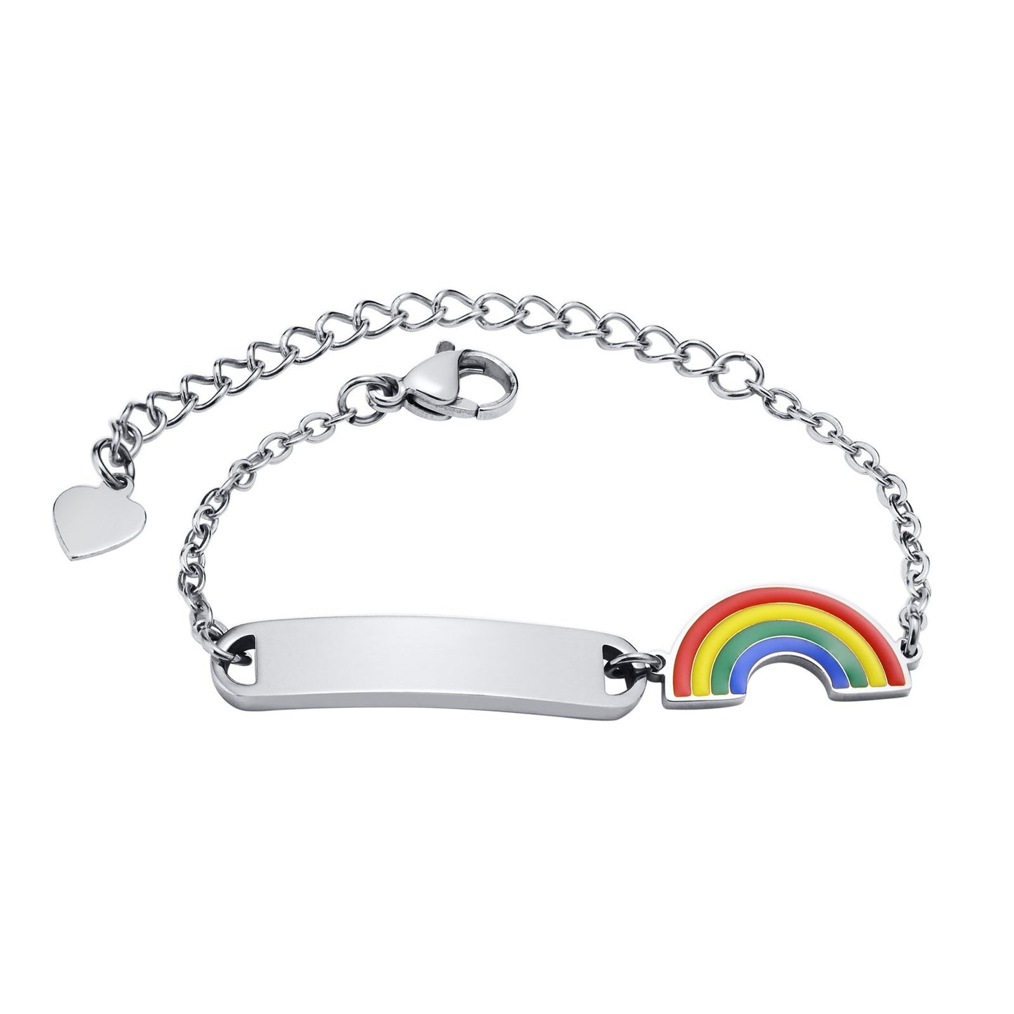 Rainbow Charm Curved Bar Engravable Bracelet