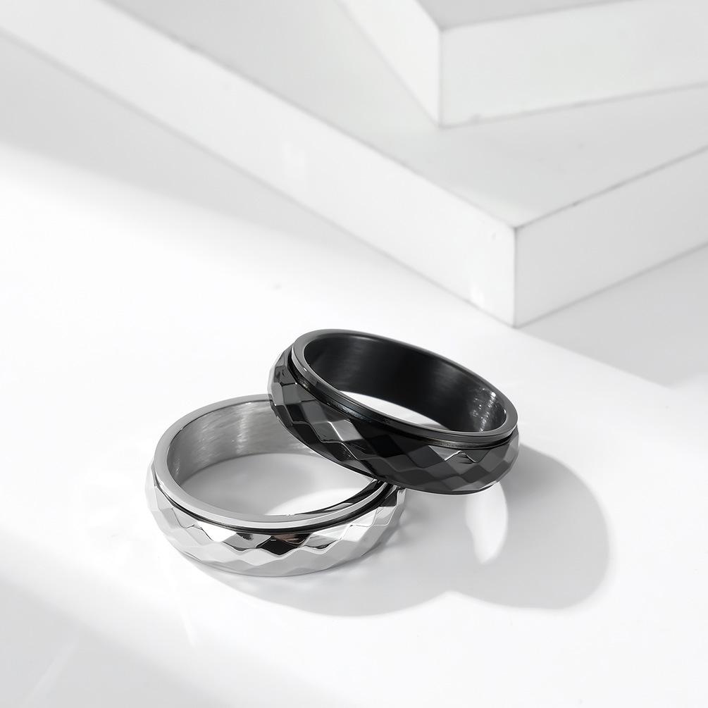 Diamond Faced Stainless Steel Spinner Ring