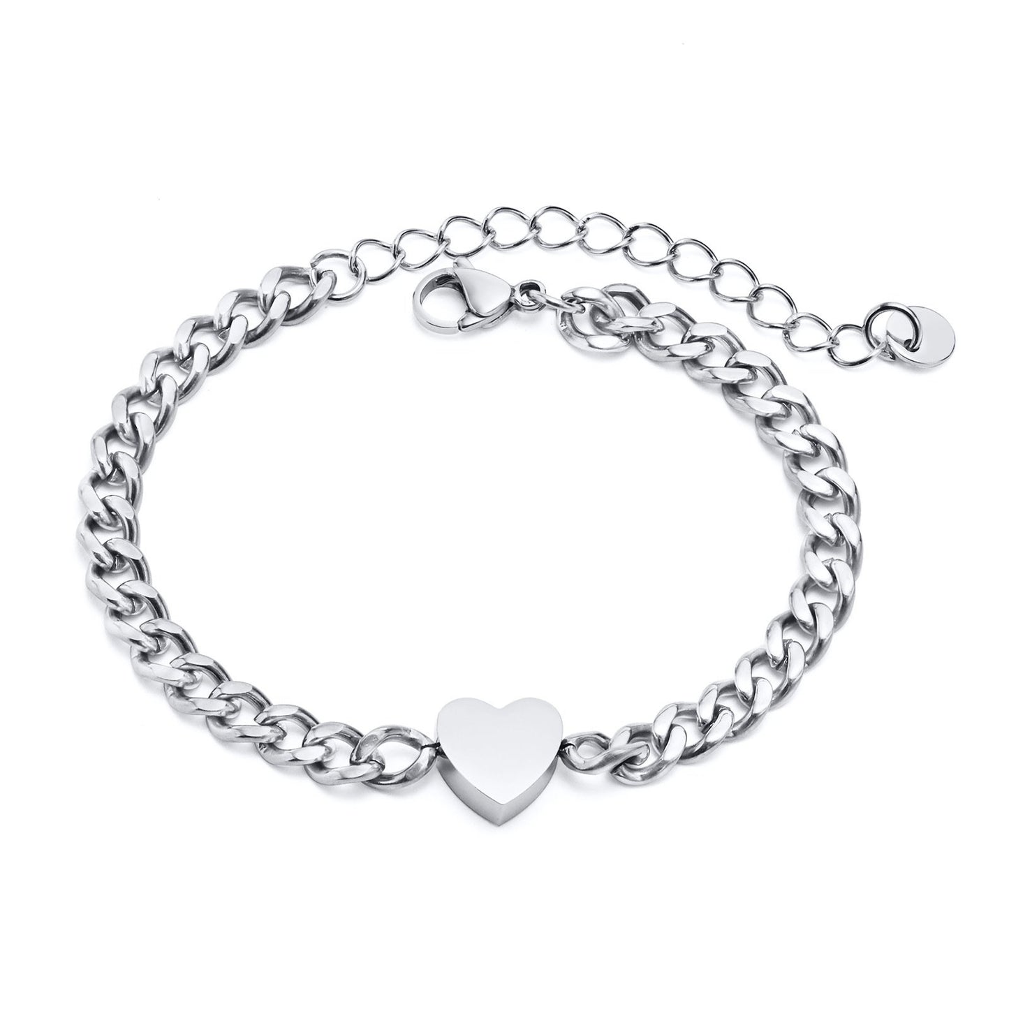 5mm Stainless Steel Heart Cuban Chain Blank Bracelet