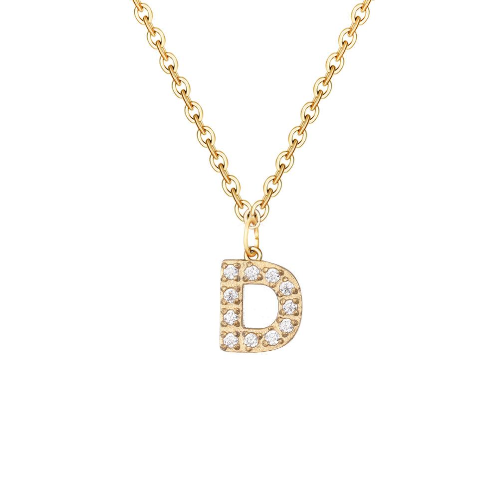 Letter Inlay Cubic Zirconia Pendant Necklace