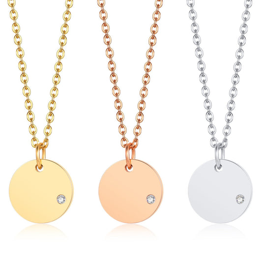 Stainless Steel Cubic Zirconia Plate Pendant Necklace