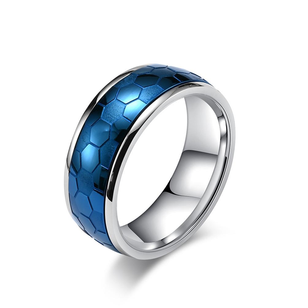 Stainless Steel Etched Football Pattern Spinner Ring