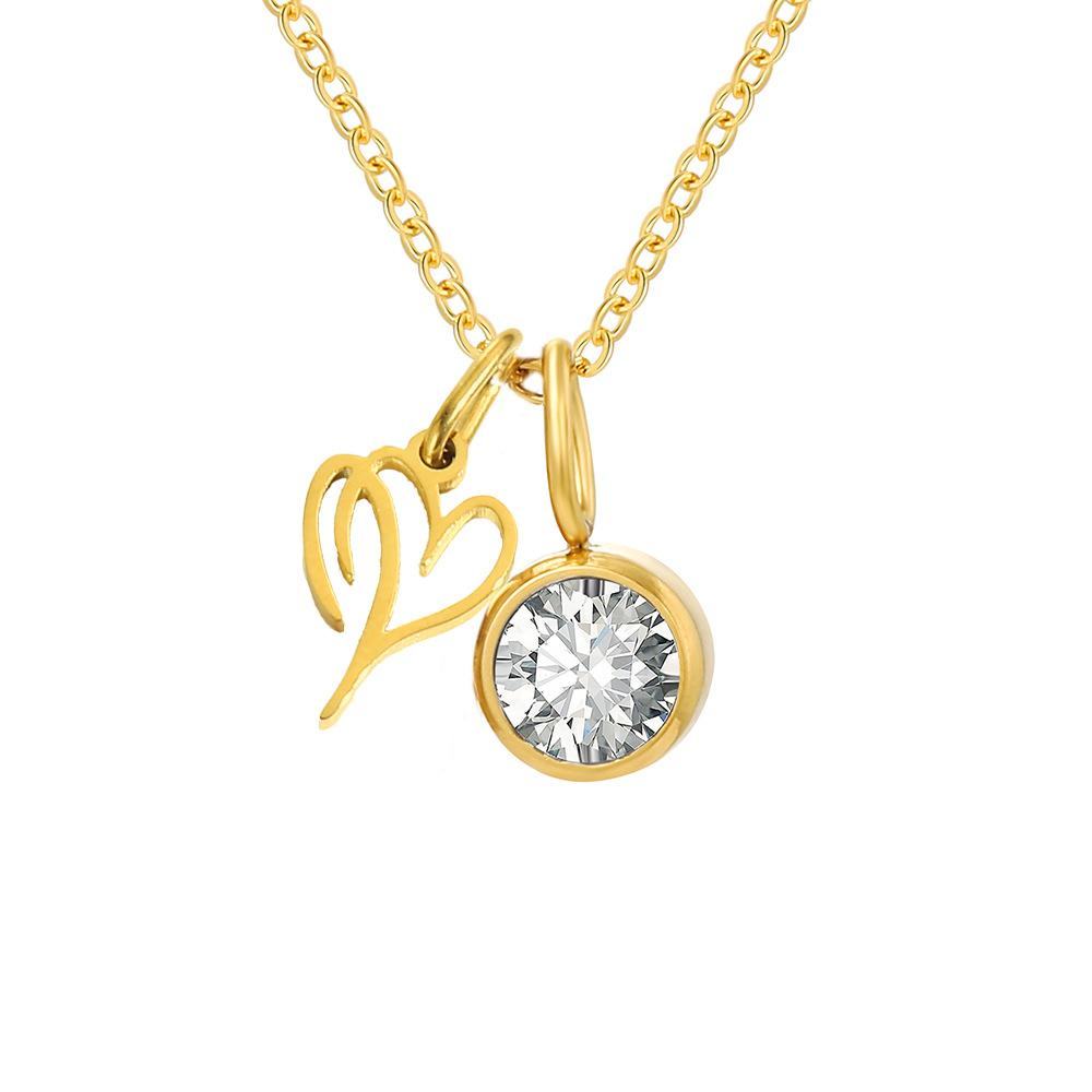 Stainless Steel Letter Cubic Zirconia Pendant Necklace
