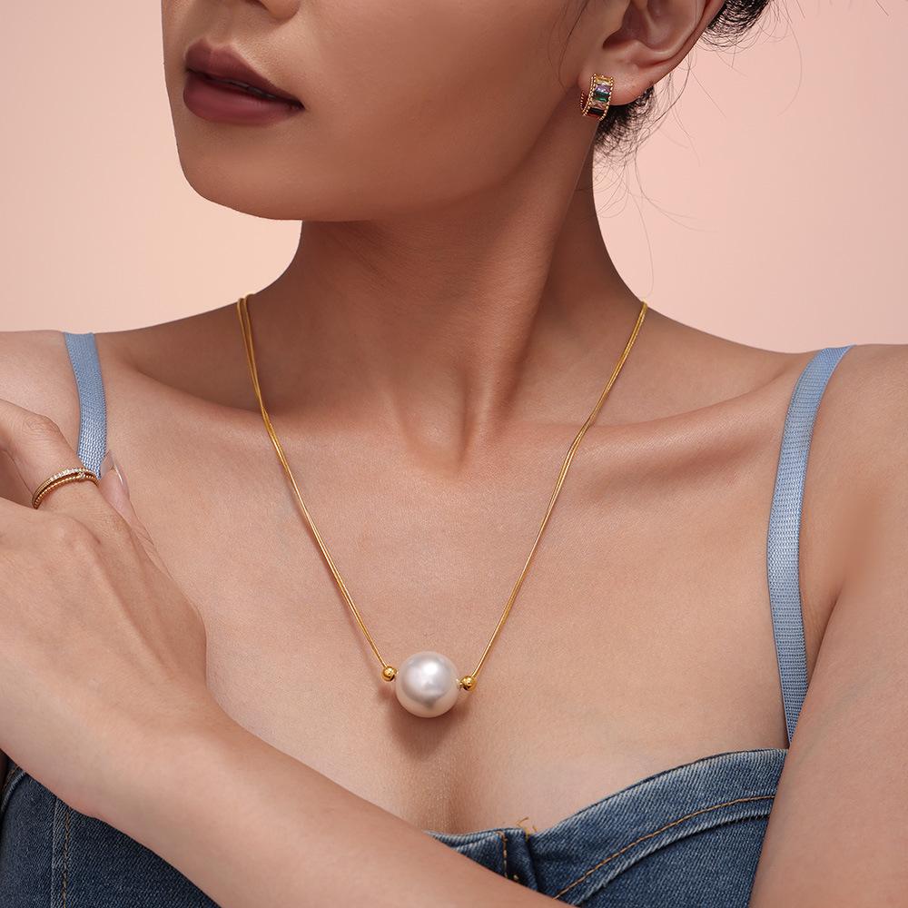 9mm Round Snake Chain Imitation Single Pearl Necklace