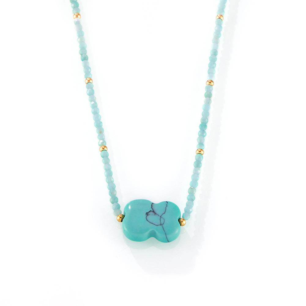 Stainless Steel Tianhe Stone Pendant Beaded Necklace