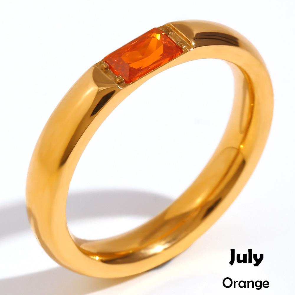 Stainless Steel Rectangular Birthstone Ring