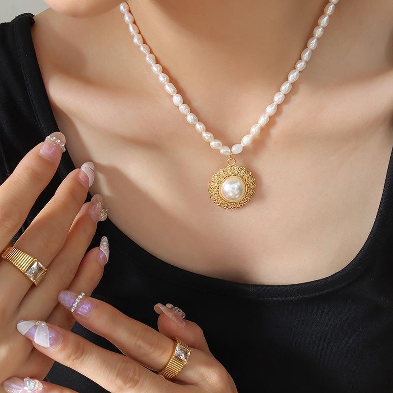 Straw Hat Shape Inlay Imitation Pearl Pendant Freshwater Pearl Necklace