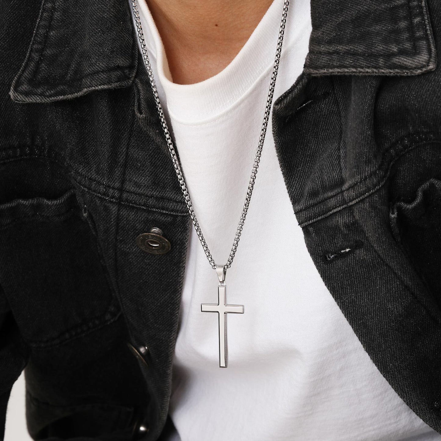 Stainless Steel High Polished Cross Blank Necklace