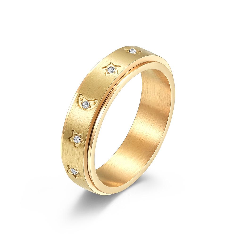 Star Moon Cubic Zirconia Stainless Steel Spinner Ring