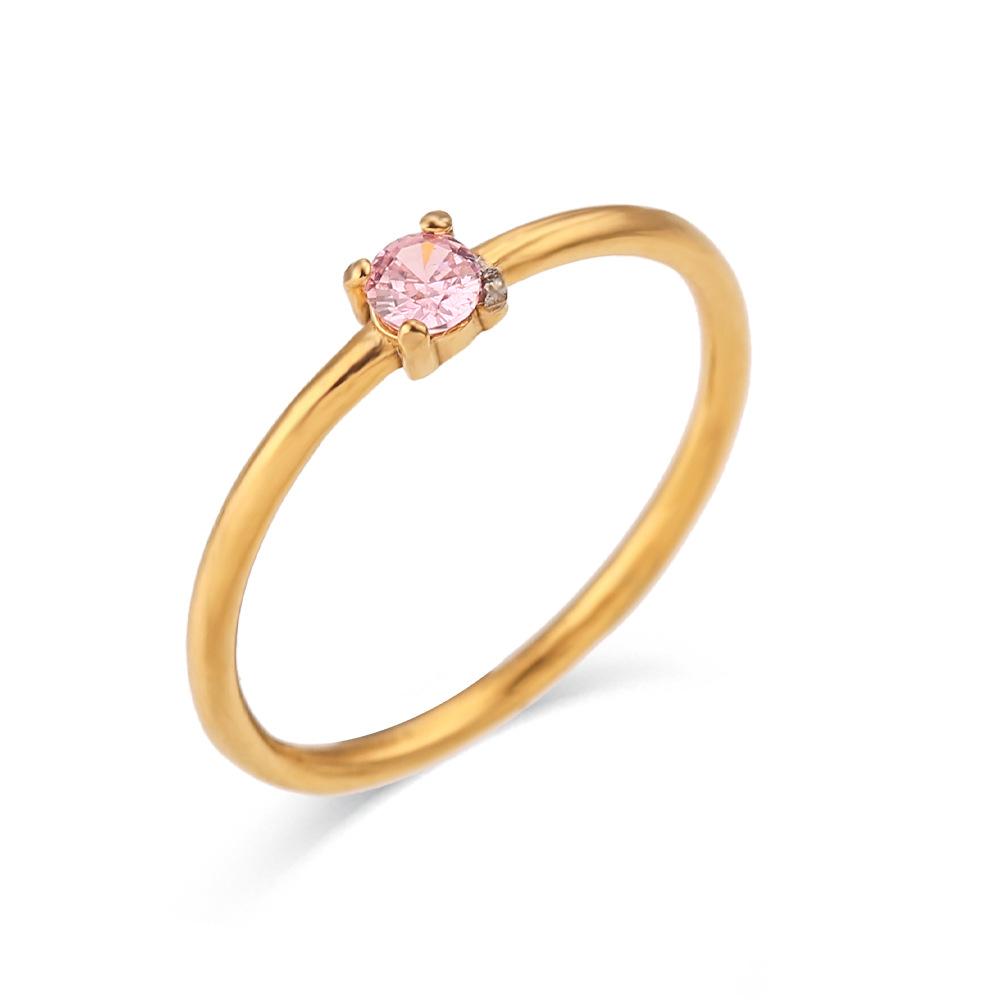 18K Gold PVD Stainless Steel Prong Set Birthstone Ring
