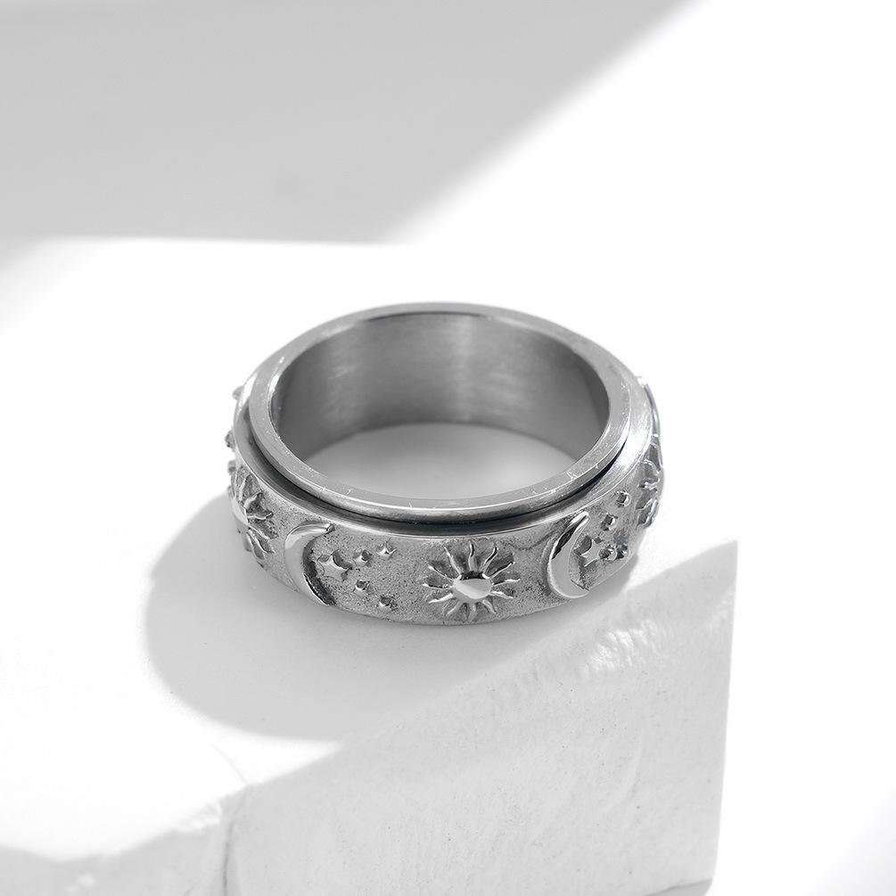 Star Moon Sun Stainless Steel Spinner Ring
