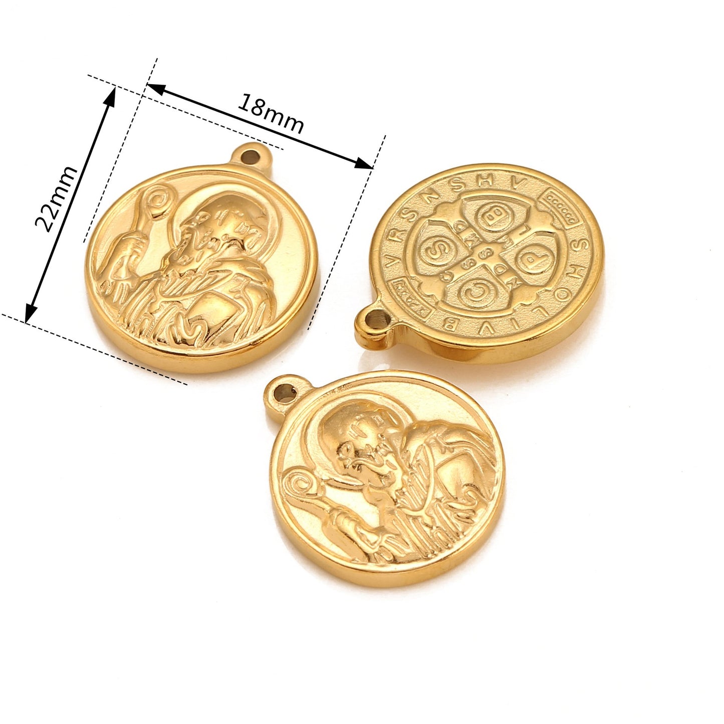 Pendentif croix ronde en acier inoxydable Saint Benoît