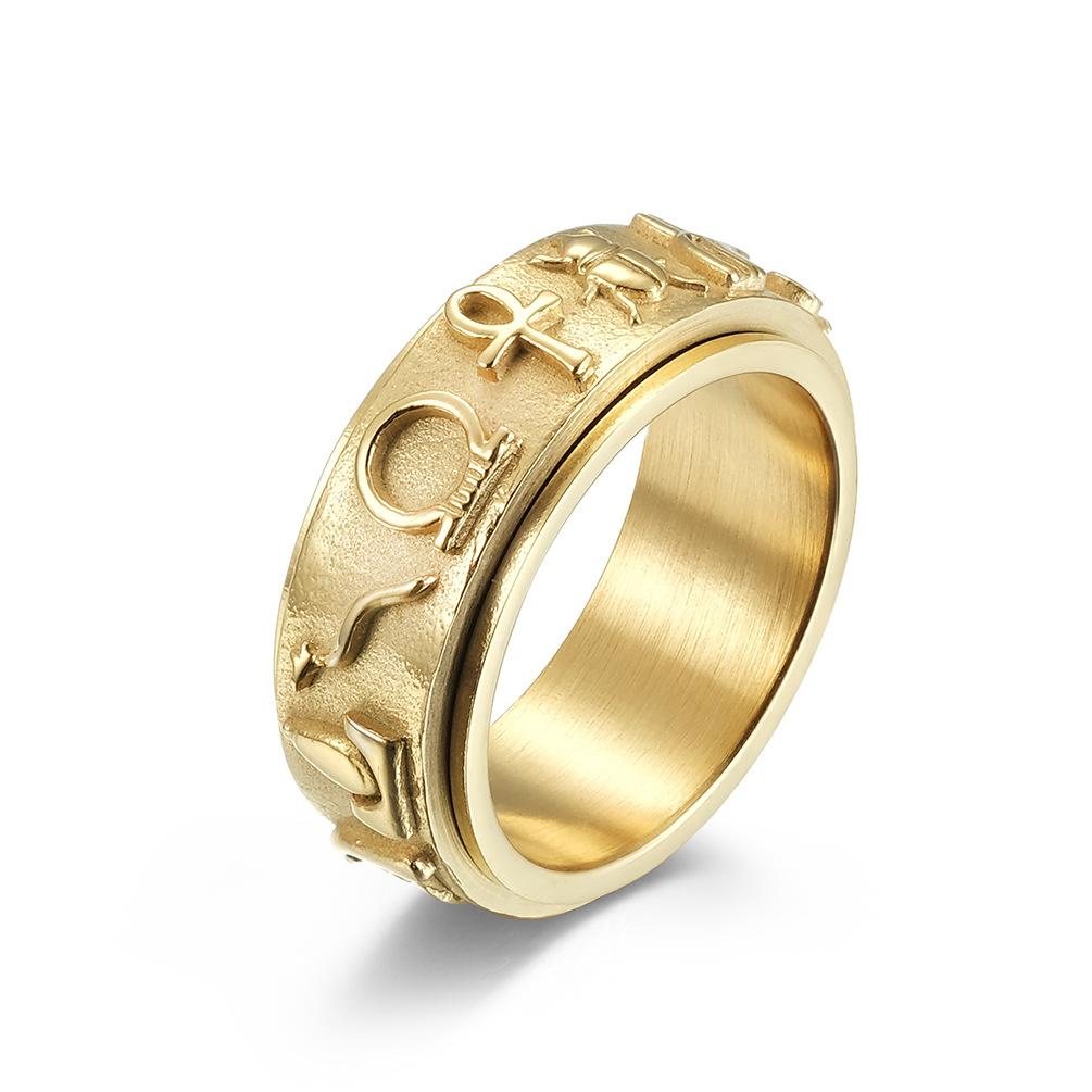 Ancient Egyptian Symbols Stainless Steel Spinner Ring